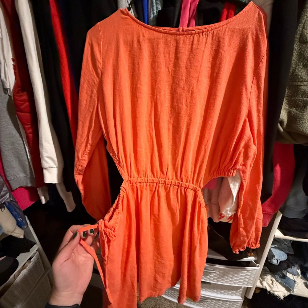 Bright Orange Dress with Cinched Waist